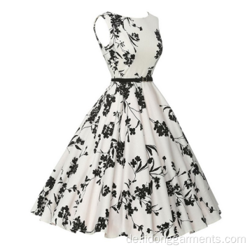 Damen Blumendruck Lady Vintage 50er ärmellose Kleid